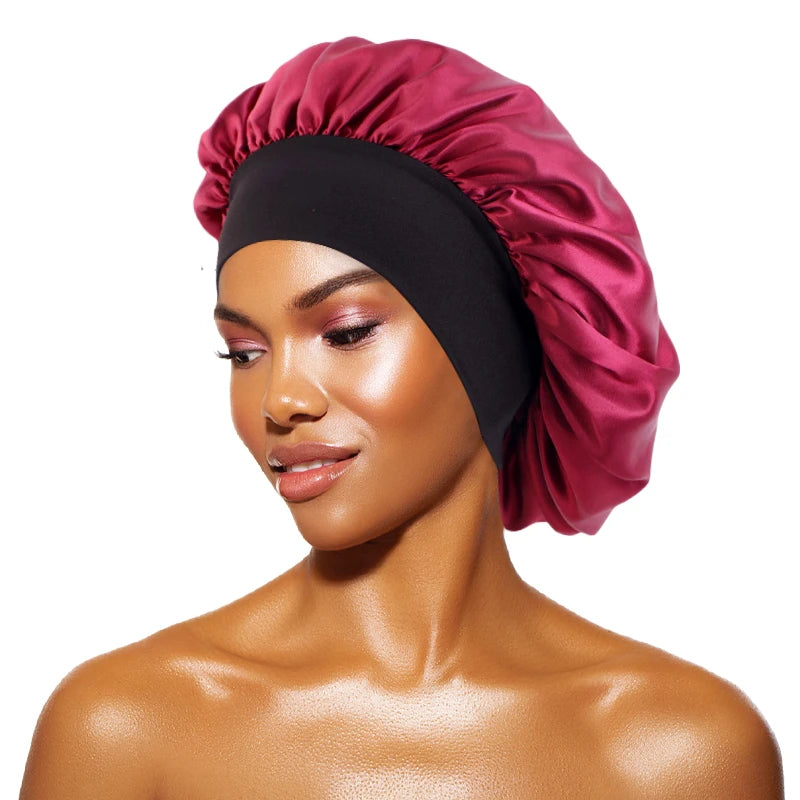 Wide-Brim Satin Night Bonnet