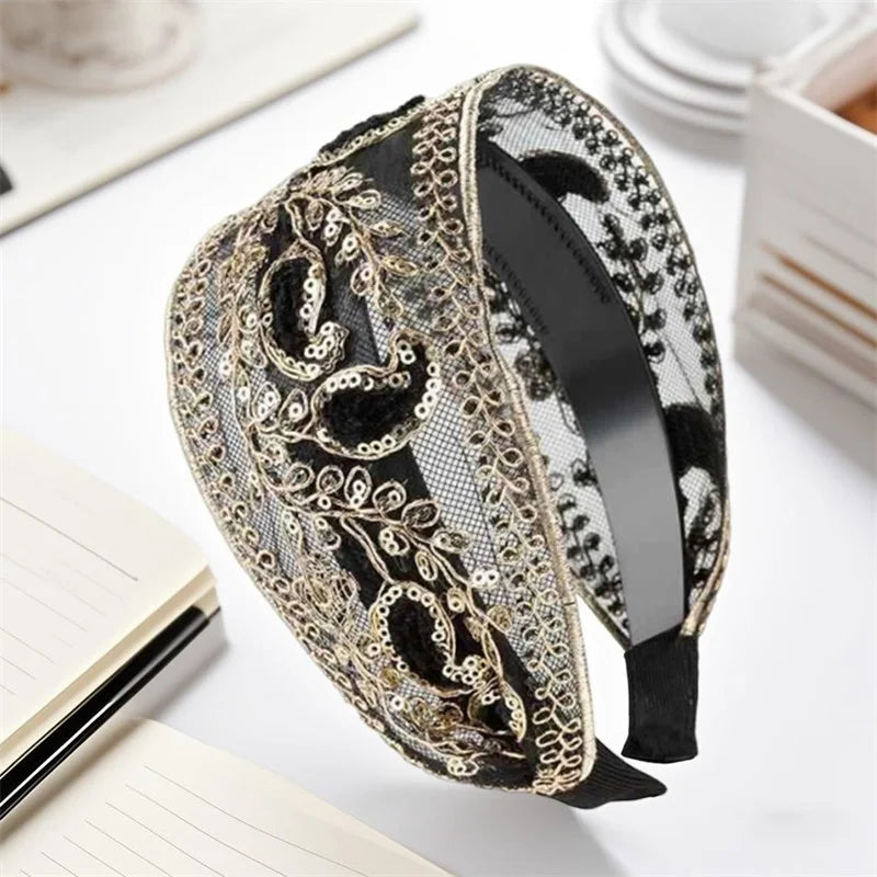 Floral Embroidered Rhinestone Headband
