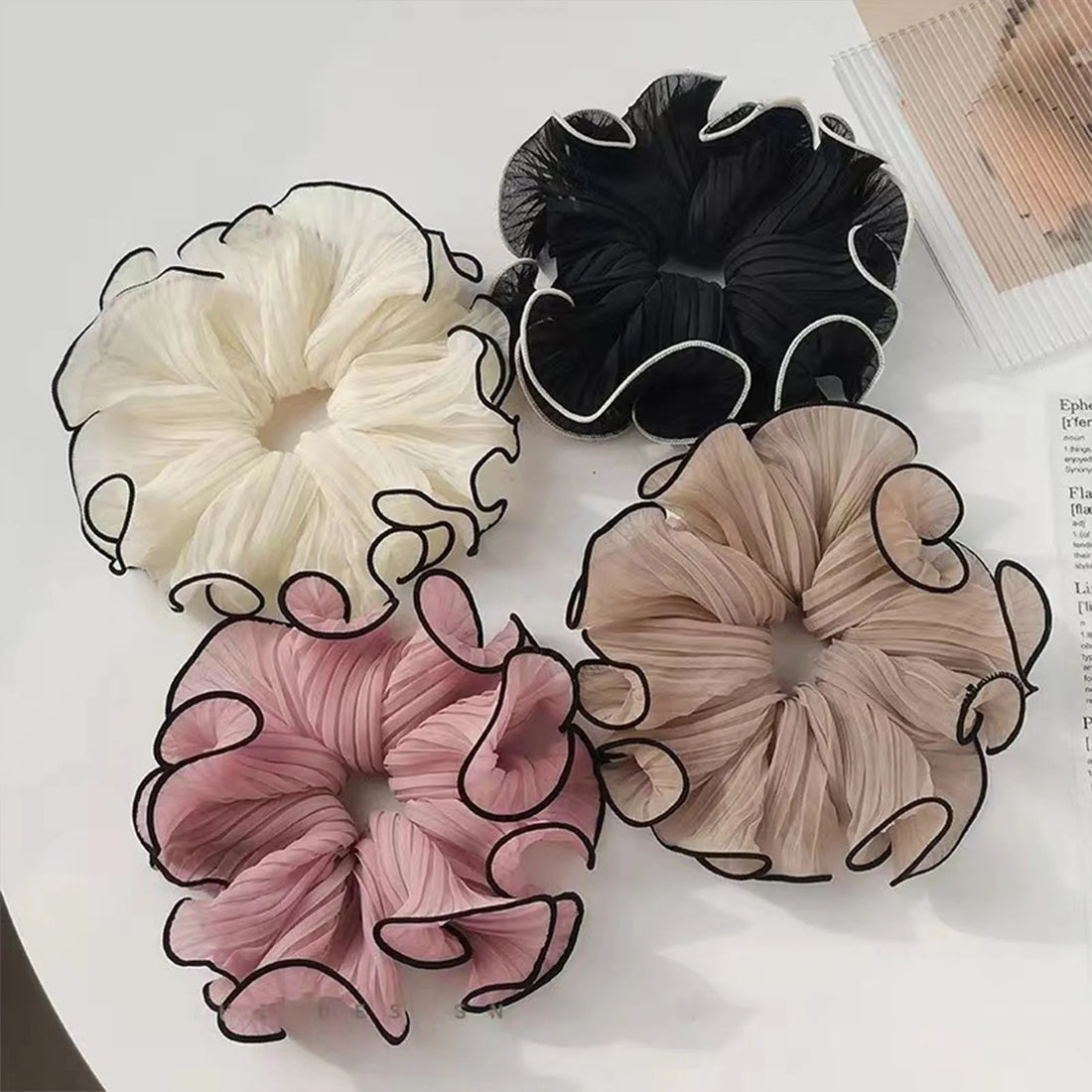 French Vintage Chiffon Scrunchie Set – 4 Pack